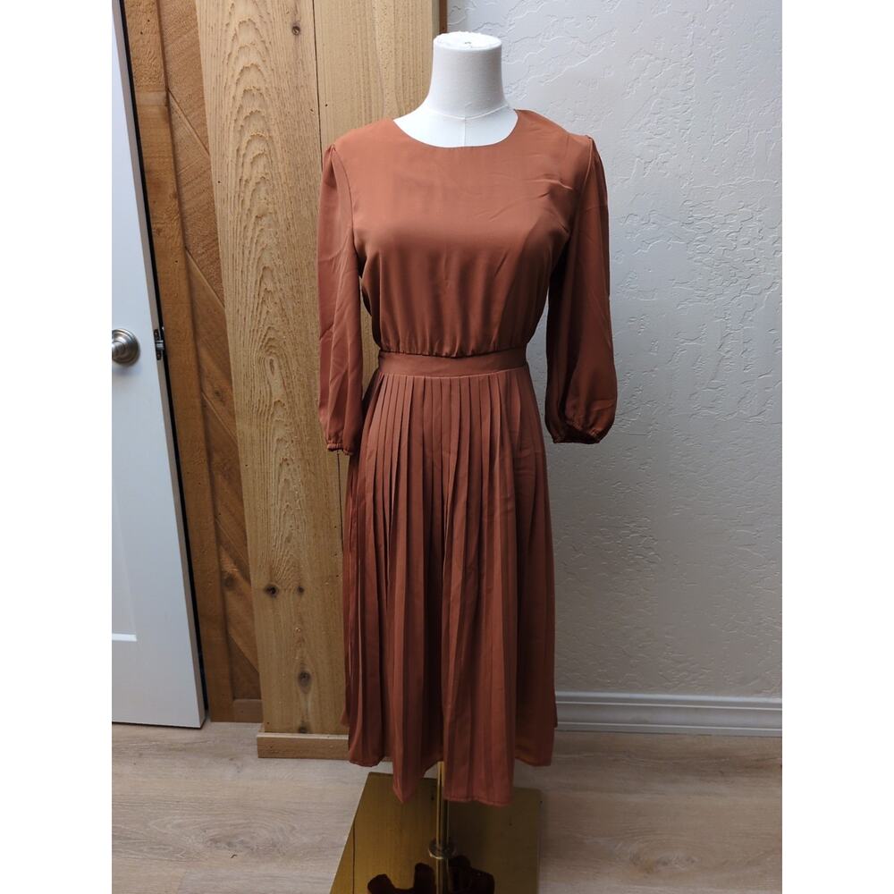 Orange Creek burnt orange flowy cotton Midi dress sz S Small boho cottagecore